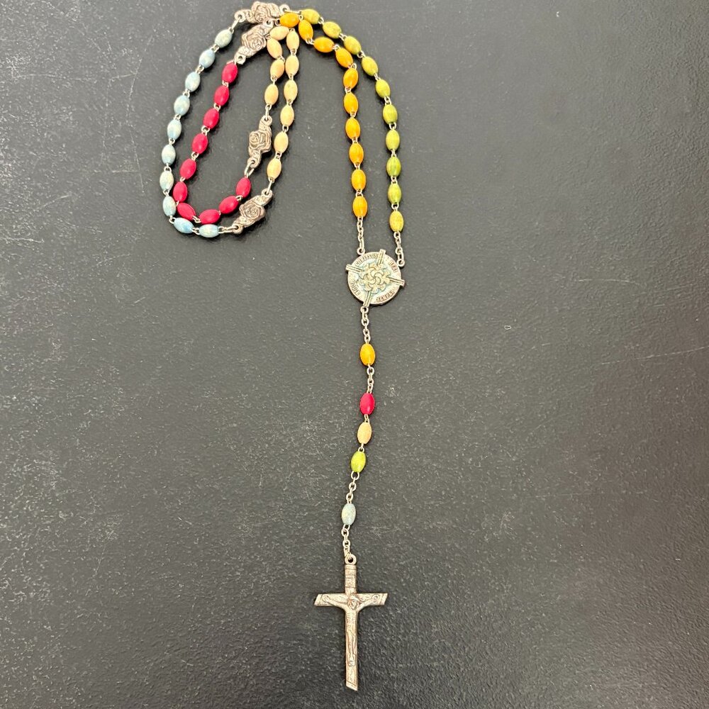 Vintage Jubilee 2000 Missionary Rosary Wooden Multi-Color Beads Italy